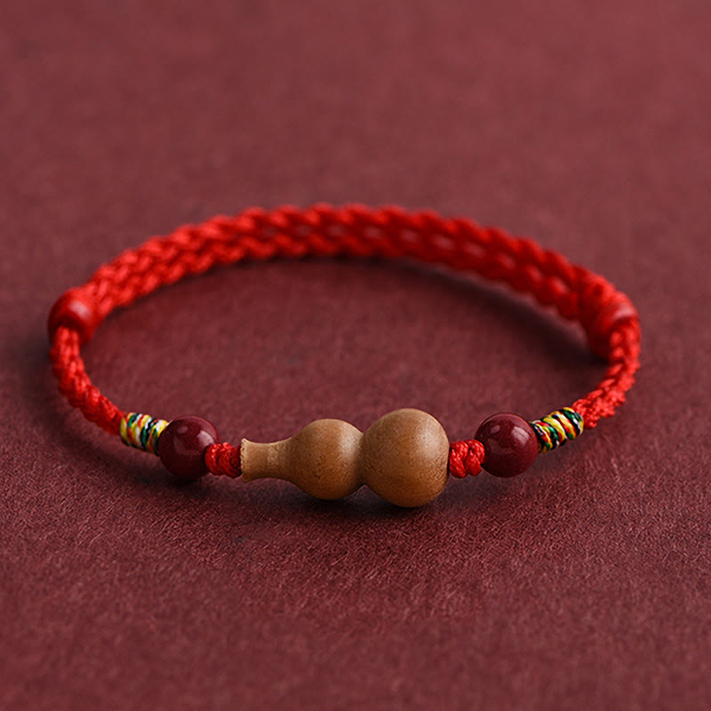 Buddha Stones Gourd Peach Wood Rope Adjustable Wealth Luck Bracelet - image 7