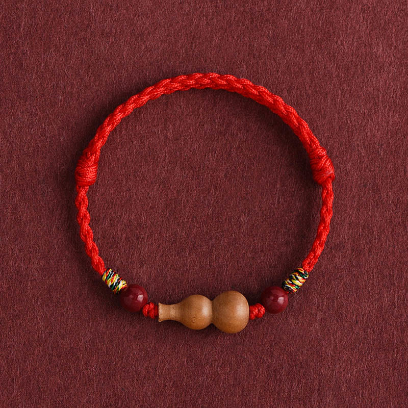Buddha Stones Gourd Peach Wood Rope Adjustable Wealth Luck Bracelet - Red Rope(Wrist Circumference: 15-19cm) - image 5