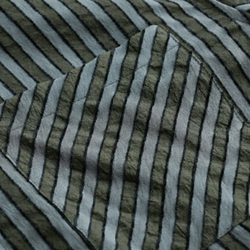 Buddha Stones Vintage Striped Buttons Down Stand Collar Long Sleeve Men's Cotton Shirt - image 5