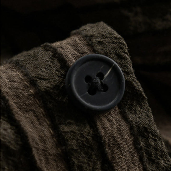 Buddha Stones Vintage Striped Buttons Down Stand Collar Long Sleeve Men's Cotton Shirt - image 11