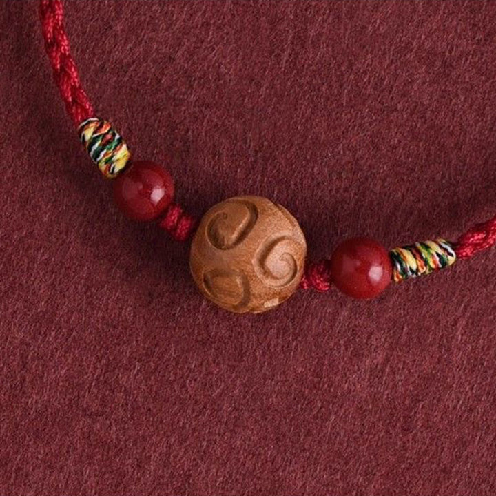Buddha Stones Carved Auspicious Pattern Natural Peach Wood Rope Luck Bracelet - image 10