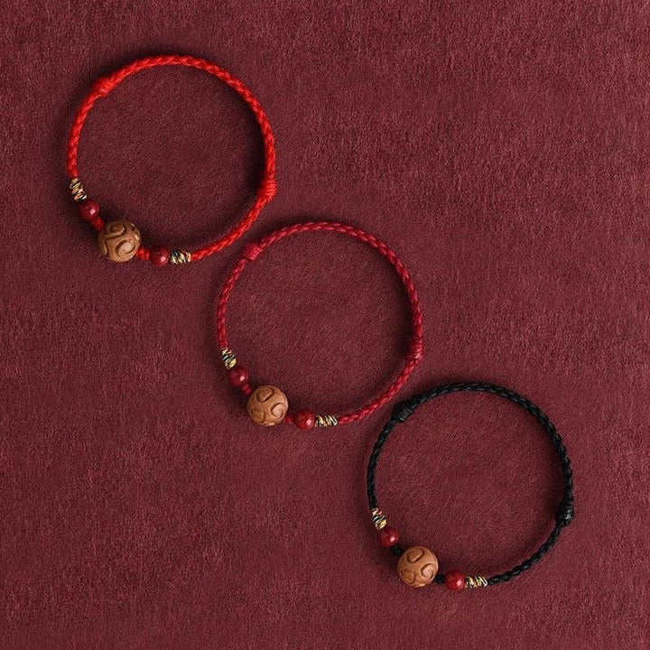 Buddha Stones Carved Auspicious Pattern Natural Peach Wood Rope Luck Bracelet - image 15