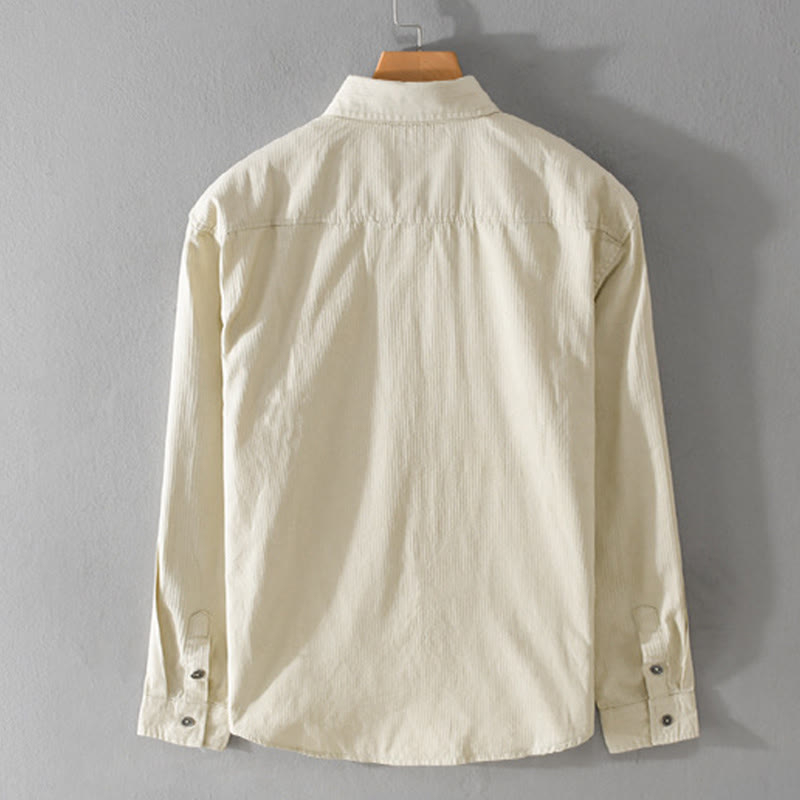 Buddha Stones Fall Triangle Rhombus Decorative Pocket Buttons Down Stand Collar Long Sleeve Men's Cotton Shirt - image 7