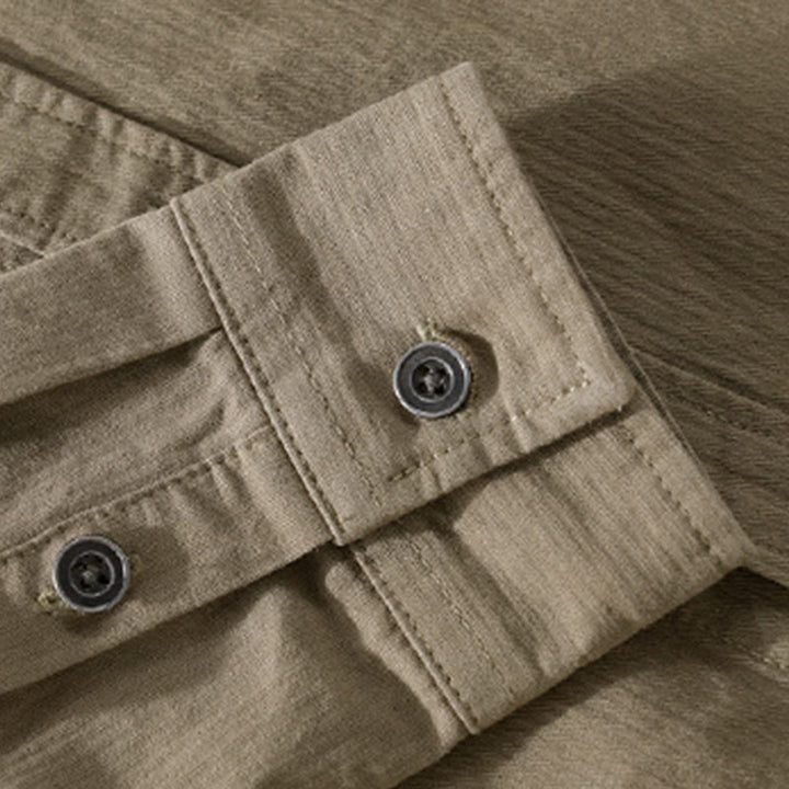 Buddha Stones Fall Triangle Rhombus Decorative Pocket Buttons Down Stand Collar Long Sleeve Men's Cotton Shirt - image 20