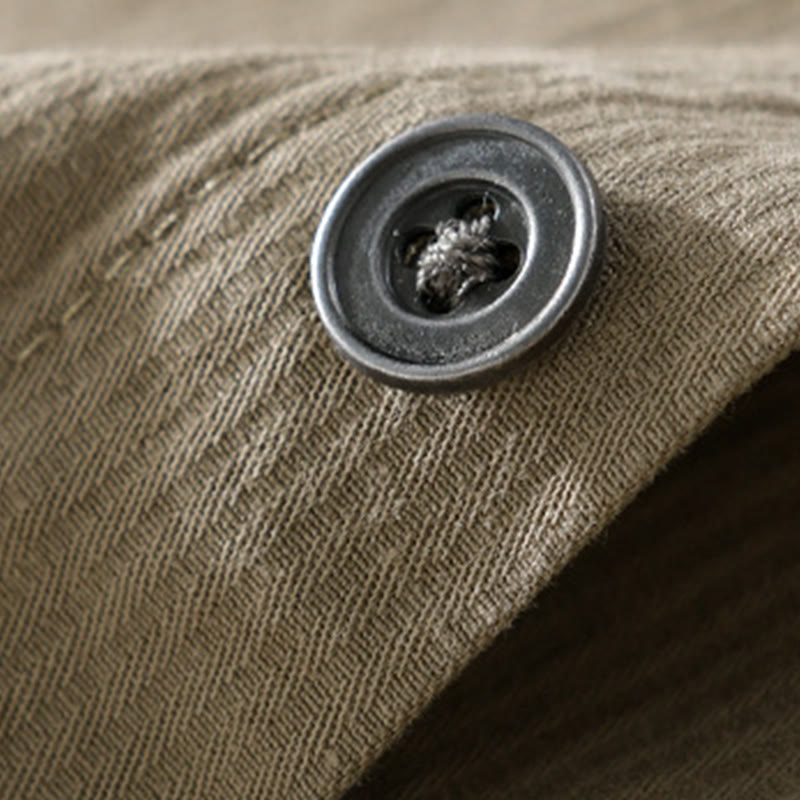 Buddha Stones Fall Triangle Rhombus Decorative Pocket Buttons Down Stand Collar Long Sleeve Men's Cotton Shirt - image 19