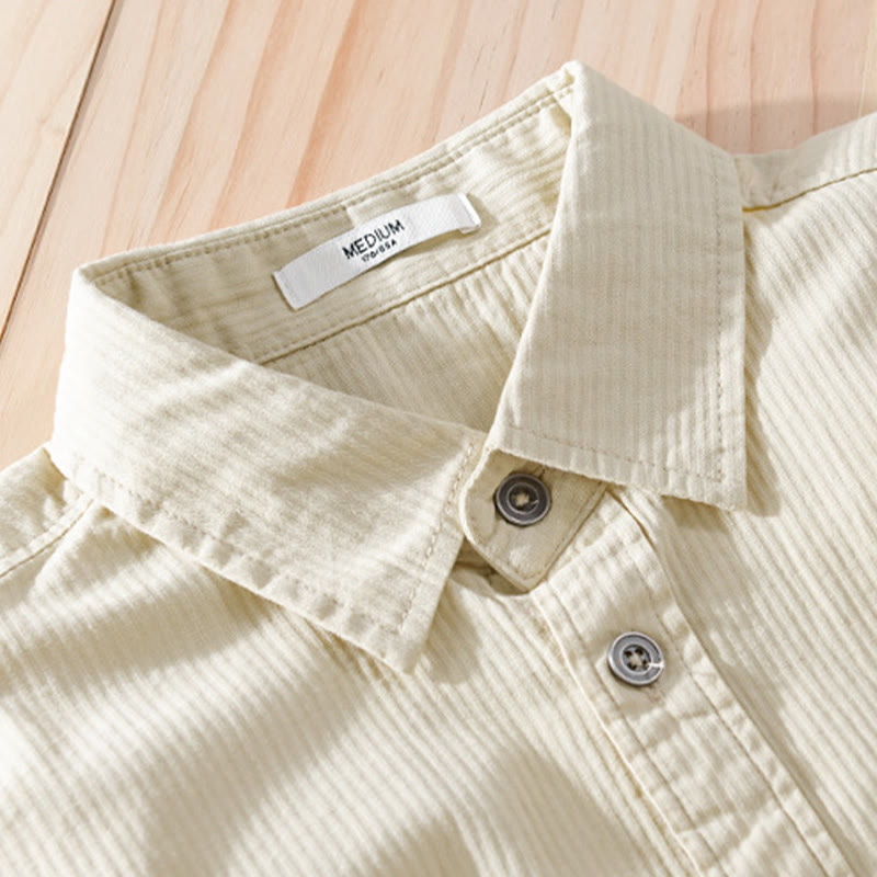 Buddha Stones Fall Triangle Rhombus Decorative Pocket Buttons Down Stand Collar Long Sleeve Men's Cotton Shirt - image 8