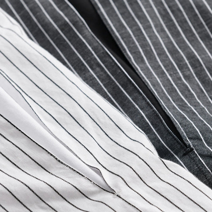 Buddha Stones Fall 2 In 1 Stripes Stand Collar Long Sleeve Men's Cotton Shirt - image 18