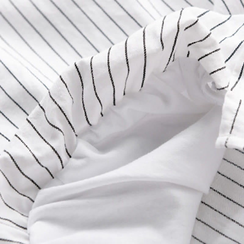 Buddha Stones Fall 2 In 1 Stripes Stand Collar Long Sleeve Men's Cotton Shirt - image 6