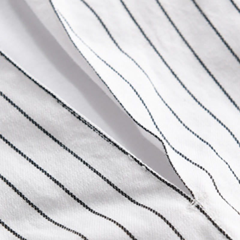 Buddha Stones Fall 2 In 1 Stripes Stand Collar Long Sleeve Men's Cotton Shirt - image 4