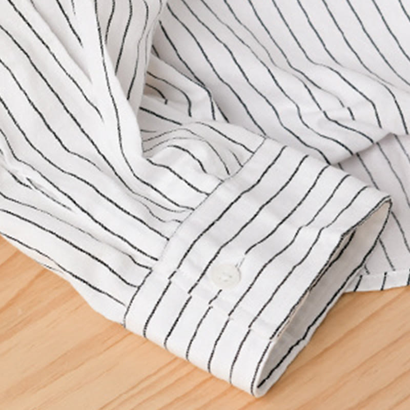 Buddha Stones Fall 2 In 1 Stripes Stand Collar Long Sleeve Men's Cotton Shirt - image 8