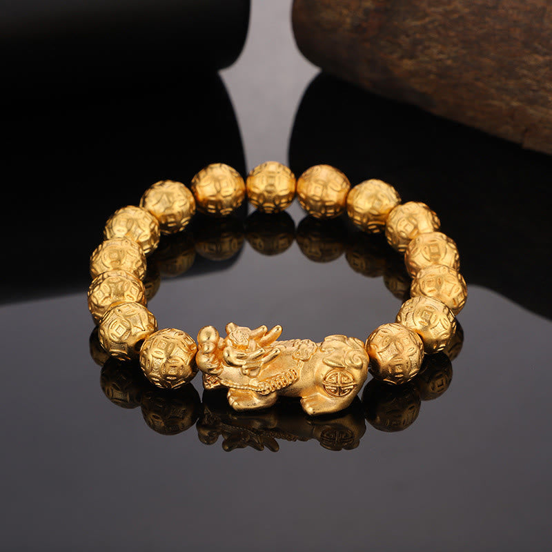 Buddha Stones 24k Gold Plated Copper Pixiu Copper Coins Pattern Wealth Beaded Bracelet - Copper(Wrist Circumference: 15-18cm)-Avoid Water - image 0