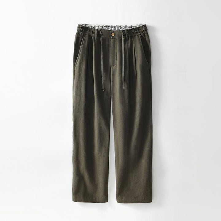 Buddha Stones Fall Solid Drawstring Zipper Men's Linen Wide Leg Pants With Pockets - Olive - US/UK/AU44，EU54 (4XL) - image 14