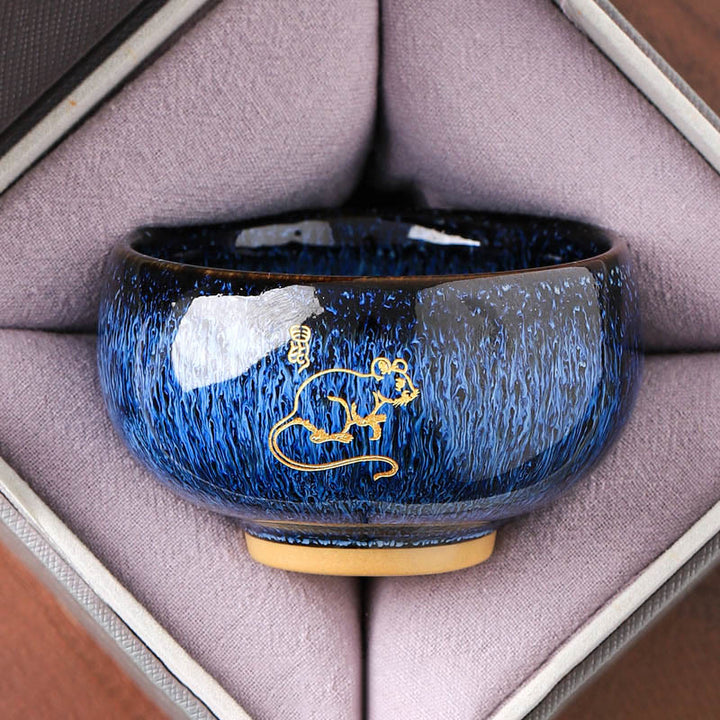 Buddha Stones Chinese Zodiac Year Of The Horse Ceramic Teacup Kung Fu Tea Cup 135ml - Rat 7.5cm*4.8cm*135ml - image 1