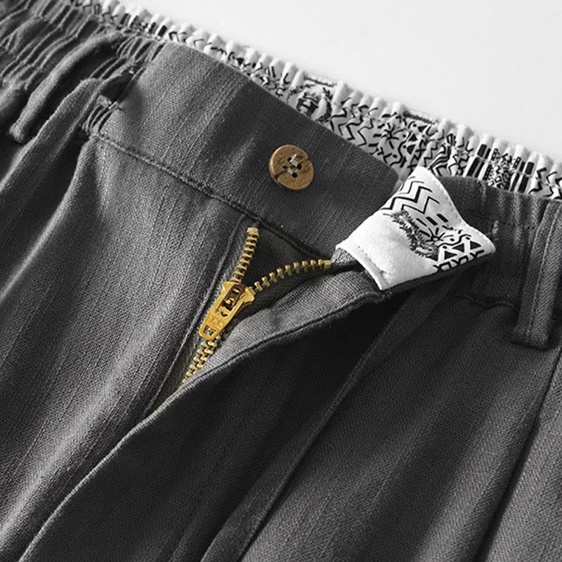 Buddha Stones Fall Solid Drawstring Zipper Men's Linen Wide Leg Pants With Pockets - image 4