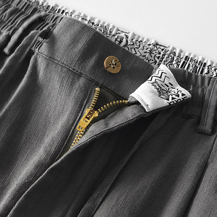 Buddha Stones Fall Solid Drawstring Zipper Men's Linen Wide Leg Pants With Pockets - image 4