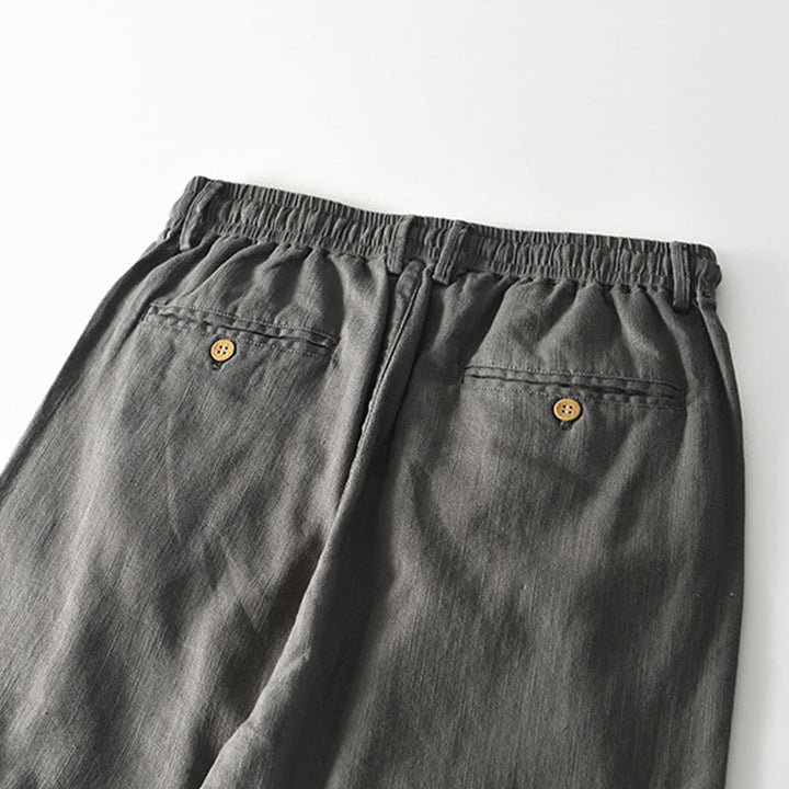 Buddha Stones Fall Solid Drawstring Zipper Men's Linen Wide Leg Pants With Pockets - image 3