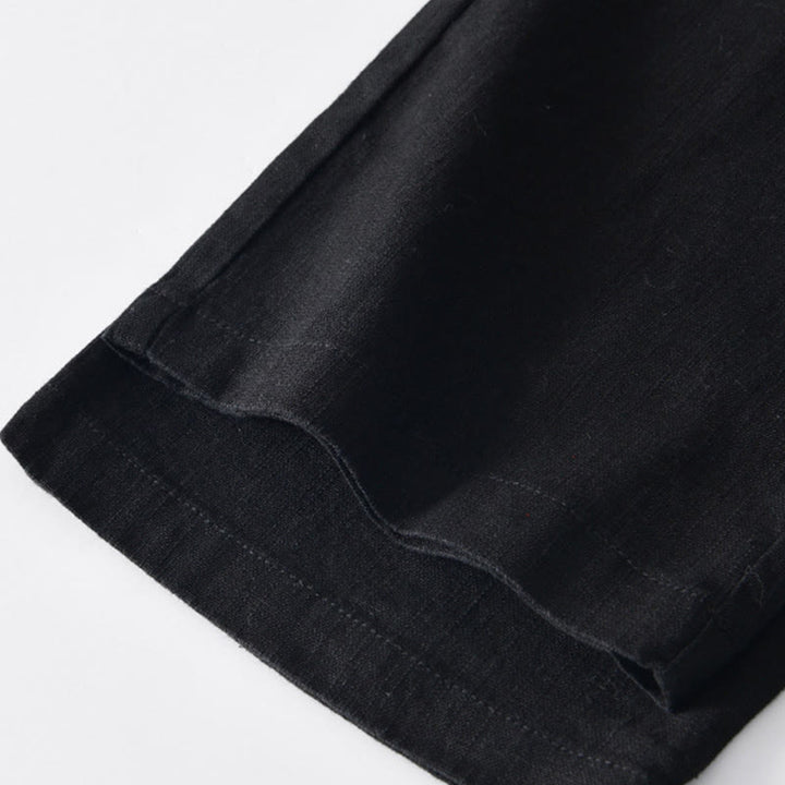 Buddha Stones Fall Solid Drawstring Zipper Men's Linen Wide Leg Pants With Pockets - image 13