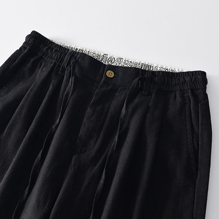 Buddha Stones Fall Solid Drawstring Zipper Men's Linen Wide Leg Pants With Pockets - image 10