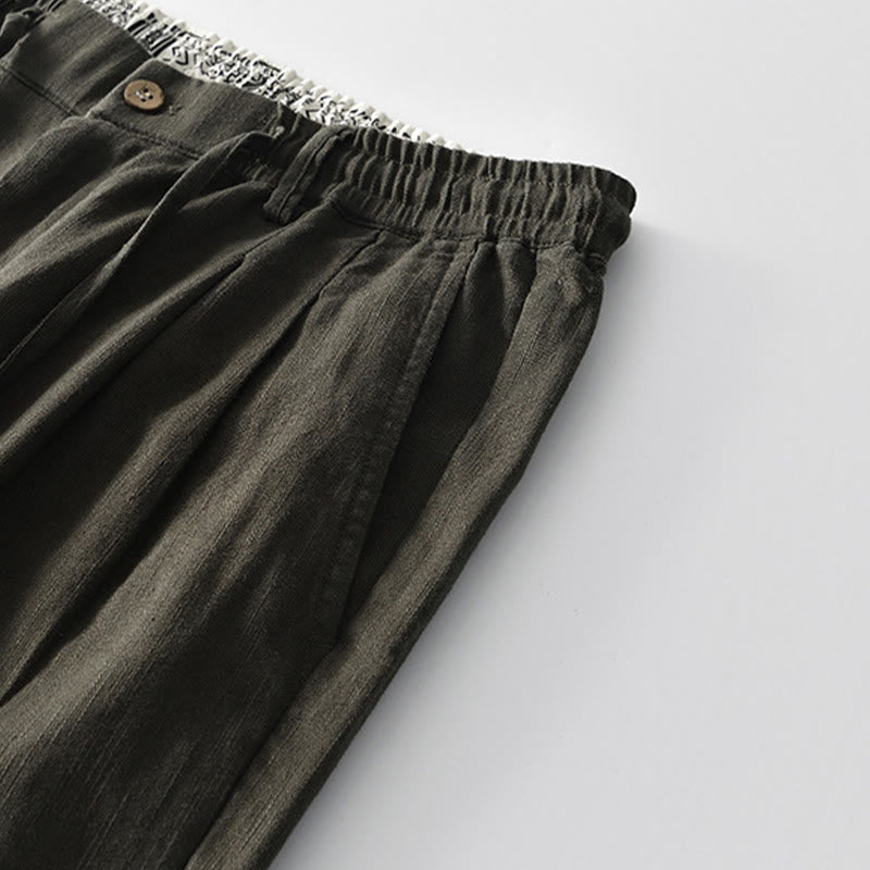 Buddha Stones Fall Solid Drawstring Zipper Men's Linen Wide Leg Pants With Pockets - image 17