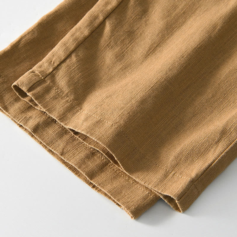 Buddha Stones Fall Solid Drawstring Zipper Men's Linen Wide Leg Pants With Pockets - image 24