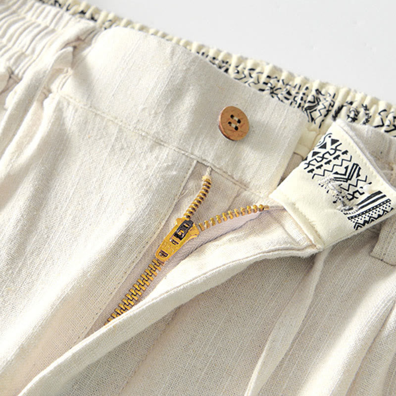 Buddha Stones Fall Solid Drawstring Zipper Men's Linen Wide Leg Pants With Pockets - image 28