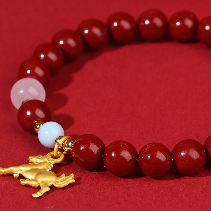 Buddha Stones Year of the Horse Running Horse Charm Cinnabar Blessing Bracelet - image 2