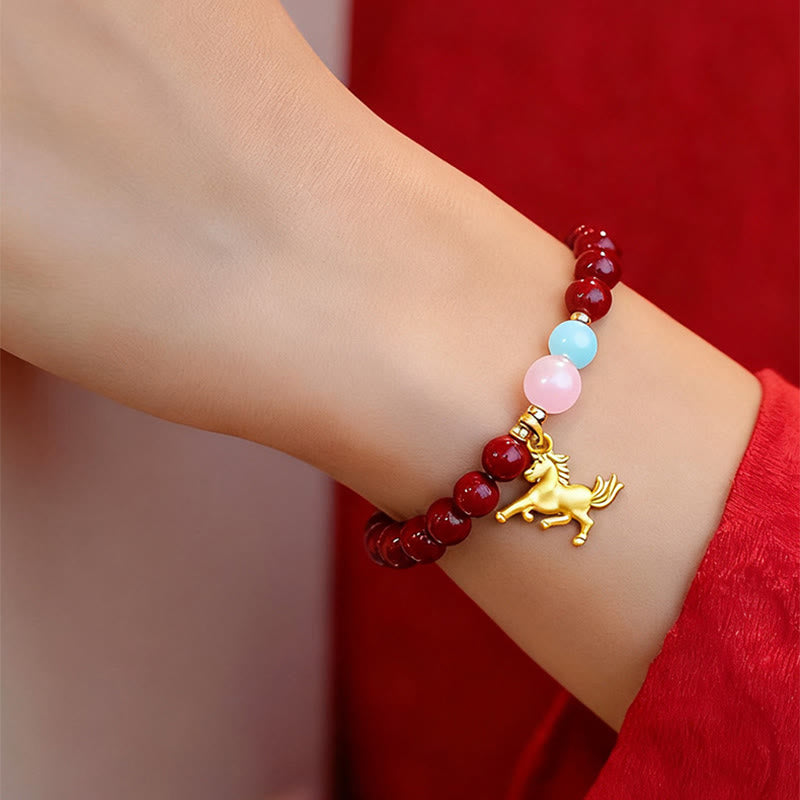 Buddha Stones Year of the Horse Running Horse Charm Cinnabar Blessing Bracelet - image 3