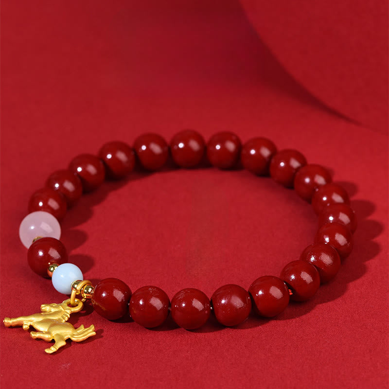Buddha Stones Year of the Horse Running Horse Charm Cinnabar Blessing Bracelet - image 1