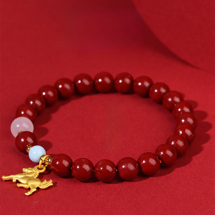 Buddha Stones Year of the Horse Running Horse Charm Cinnabar Blessing Bracelet - image 1