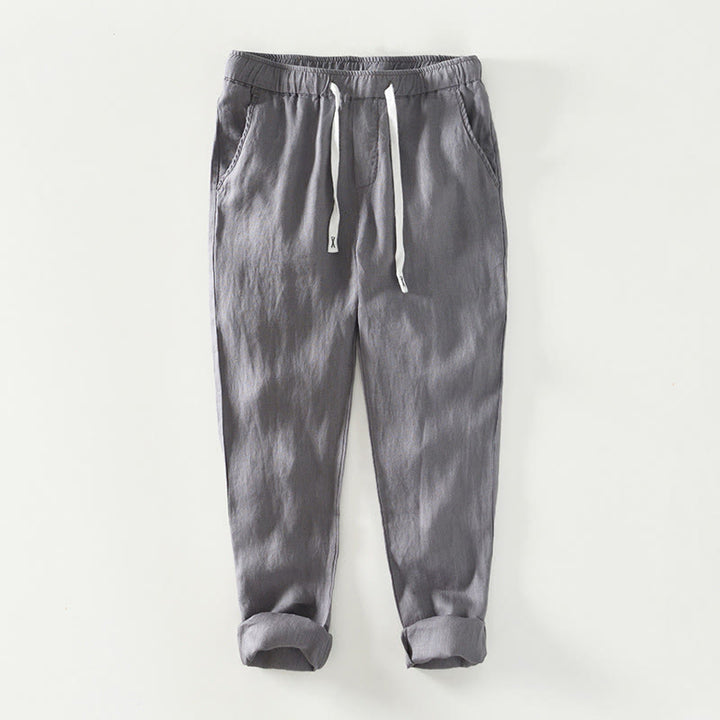 Buddha Stones Fall Solid Drawstring Elastic Waist Men's Linen Ankle-Length Pants With Pockets - Gray - US/UK/AU44，EU54 (4XL) - image 15