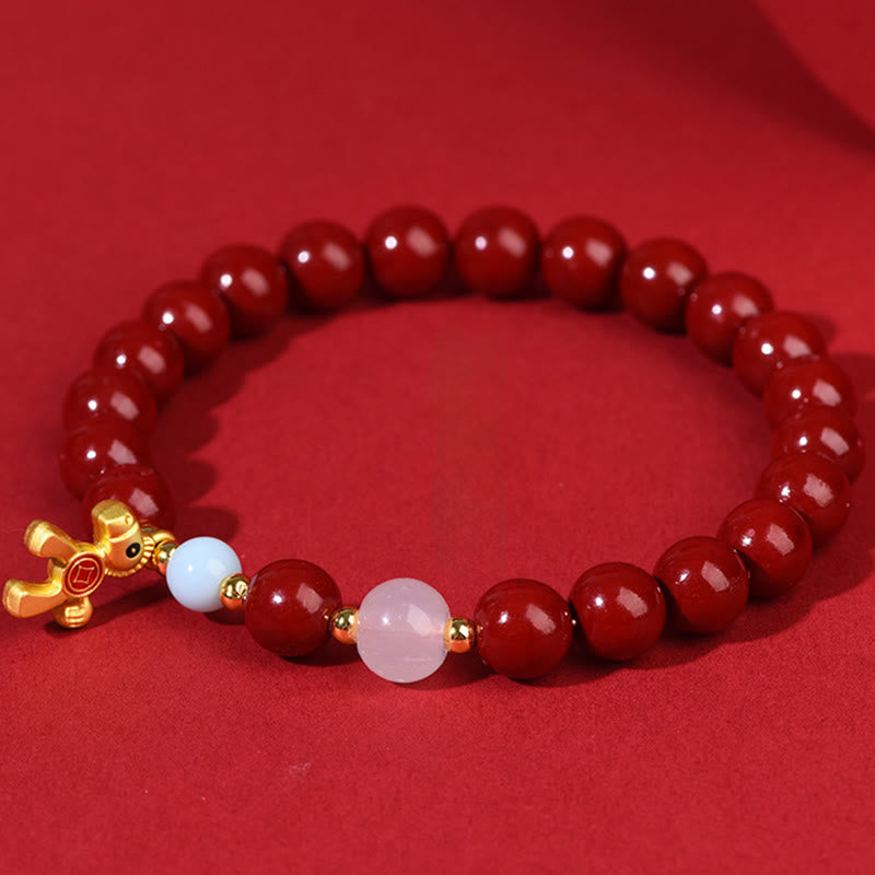 Buddha Stones Year Of The Horse Cute Horse Copper Coins Design Cinnabar Blessing Bracelet - image 2