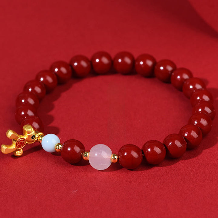 Buddha Stones Year Of The Horse Cute Horse Copper Coins Design Cinnabar Blessing Bracelet - image 2