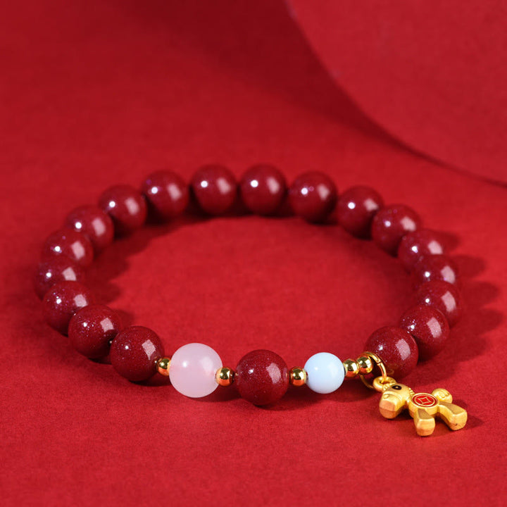 Buddha Stones Year Of The Horse Cute Horse Copper Coins Design Cinnabar Blessing Bracelet - image 1