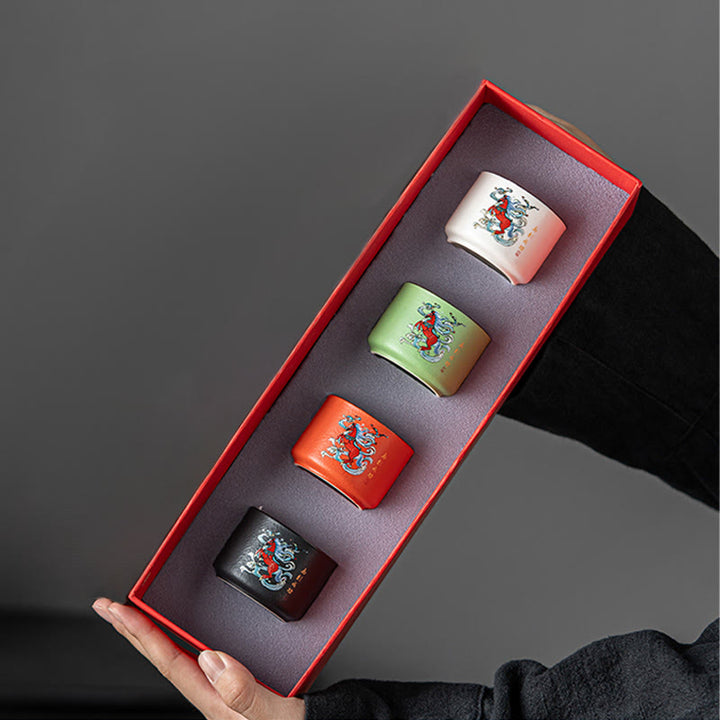 Buddha Stones Year Of The Horse Hand Painted Ceramic Teacup Kung Fu Tea Cup  - Straight Cup Set 5.3cm*4cm*50ml - image 8