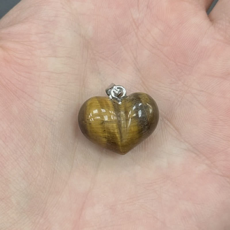 Buddha Stones Heart Design Amethyst Topaz Pink Crystal Opal Tiger Eye White Crystal Red Jasper Amazonite Green Aventurine Black Obsidian Citrine Balance Necklace Pendant - Tiger Eye - image 9