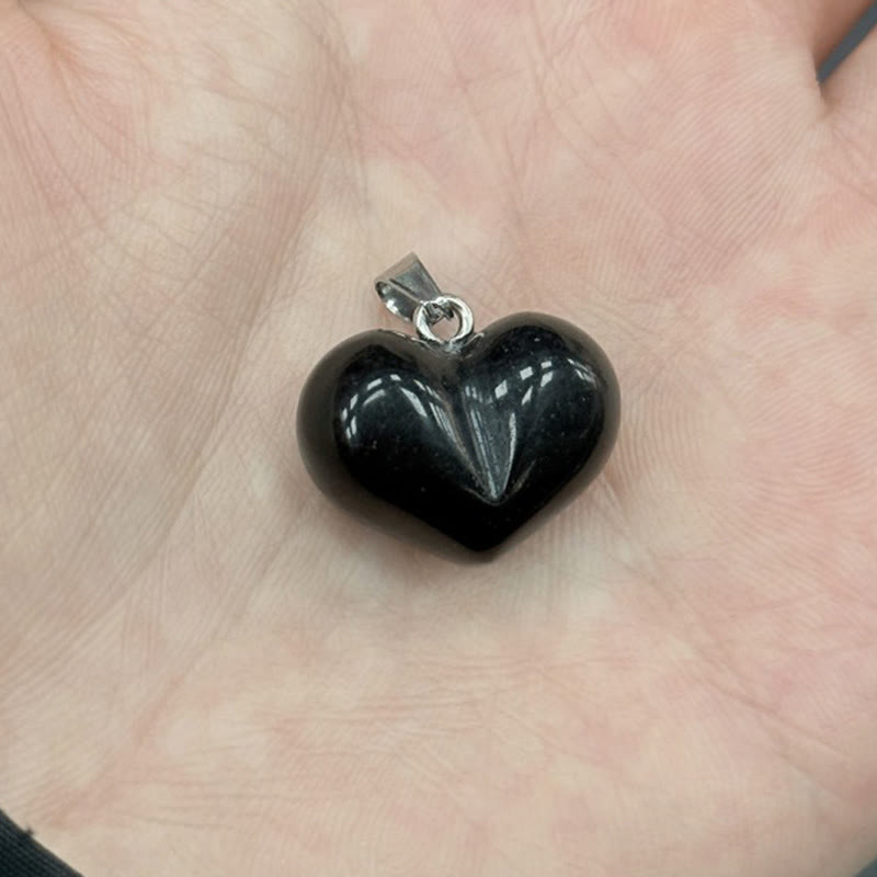 Buddha Stones Heart Design Amethyst Topaz Pink Crystal Opal Tiger Eye White Crystal Red Jasper Amazonite Green Aventurine Black Obsidian Citrine Balance Necklace Pendant - Black Obsidian - image 19