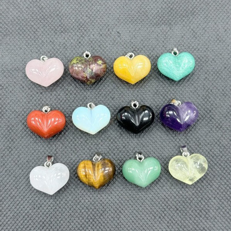 Buddha Stones Heart Design Amethyst Topaz Pink Crystal Opal Tiger Eye White Crystal Red Jasper Amazonite Green Aventurine Black Obsidian Citrine Balance Necklace Pendant - image 23