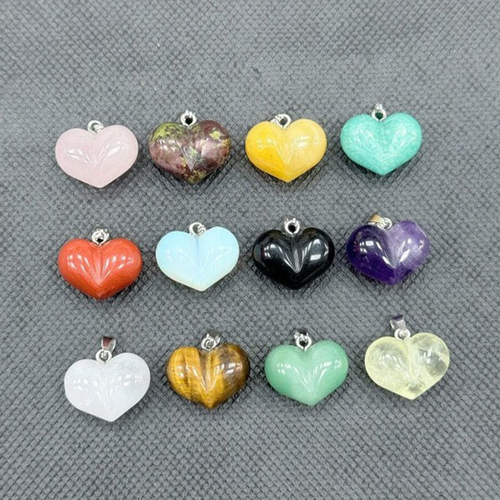 Buddha Stones Heart Design Amethyst Topaz Pink Crystal Opal Tiger Eye White Crystal Red Jasper Amazonite Green Aventurine Black Obsidian Citrine Balance Necklace Pendant - image 23