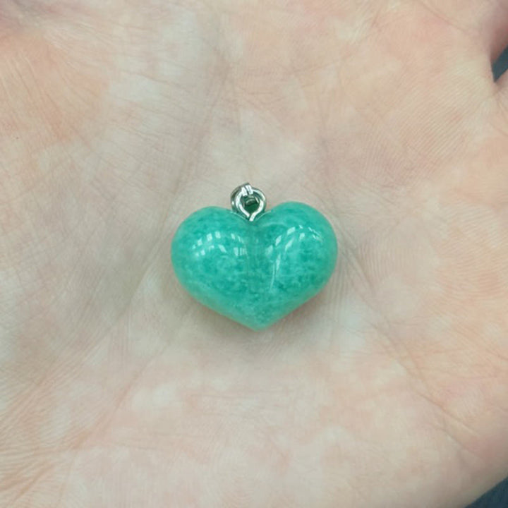 Buddha Stones Heart Design Amethyst Topaz Pink Crystal Opal Tiger Eye White Crystal Red Jasper Amazonite Green Aventurine Black Obsidian Citrine Balance Necklace Pendant - Amazonite - image 15