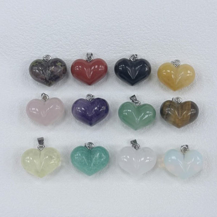Buddha Stones Heart Design Amethyst Topaz Pink Crystal Opal Tiger Eye White Crystal Red Jasper Amazonite Green Aventurine Black Obsidian Citrine Balance Necklace Pendant - image 24