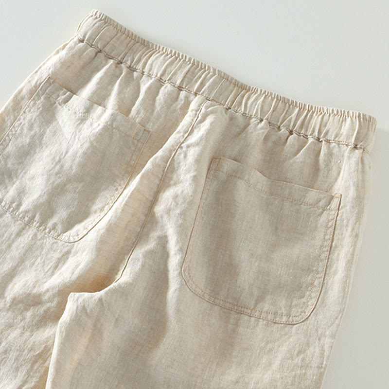 Buddha Stones Fall Solid Drawstring Elastic Waist Men's Linen Ankle-Length Pants With Pockets - image 2
