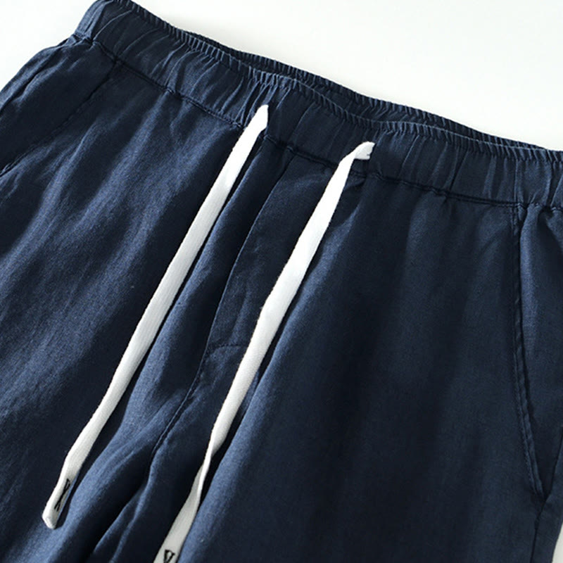 Buddha Stones Fall Solid Drawstring Elastic Waist Men's Linen Ankle-Length Pants With Pockets - image 19