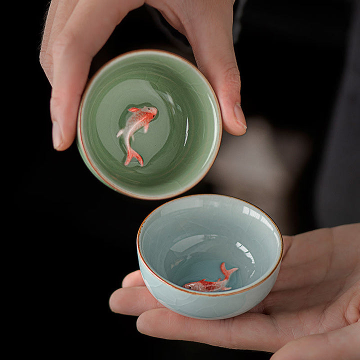 Buddha Stones Hand Painted Koi Fish Ceramic Teacup Kung Fu Tea Cup 50ml - image 9