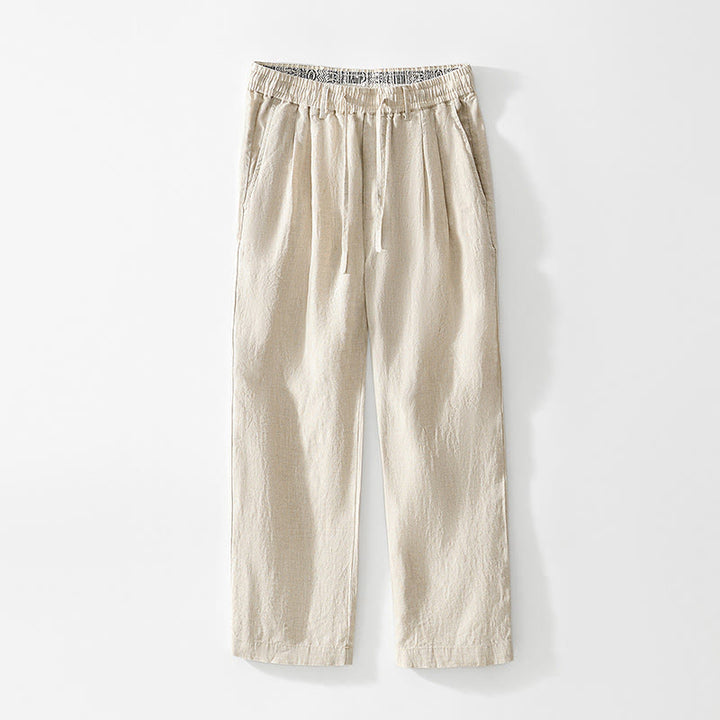 Buddha Stones Fall Solid Drawstring Elastic Waist Men's Linen Straight Leg Pants With Pockets - Linen - US/UK/AU42，EU52 (3XL) - image 5