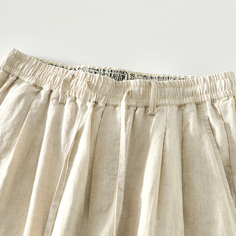 Buddha Stones Fall Solid Drawstring Elastic Waist Men's Linen Straight Leg Pants With Pockets - image 7