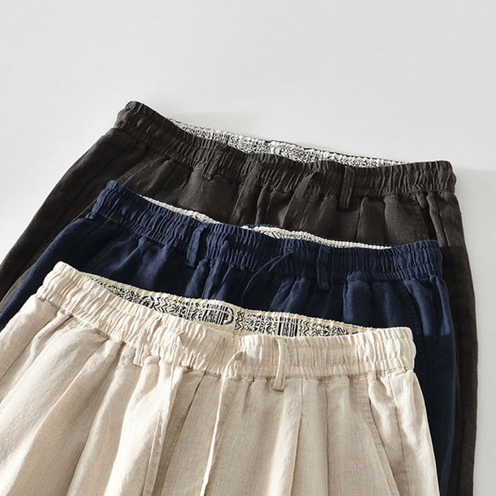 Buddha Stones Fall Solid Drawstring Elastic Waist Men's Linen Straight Leg Pants With Pockets - image 17