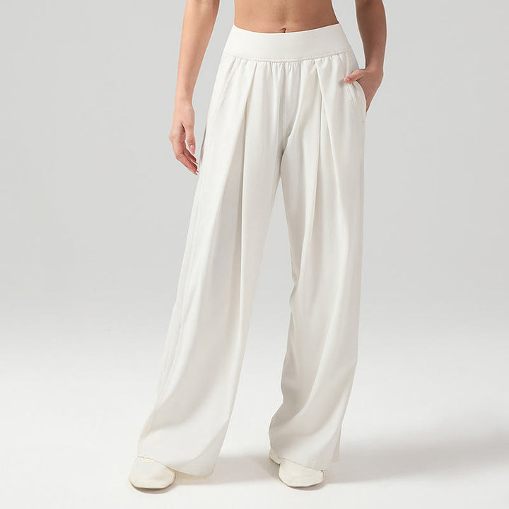 Buddha Stones Solid Color Breathable Women's Wide Leg Pants Sports Yoga Sweatpants With Pockets - White - US12，UK/AU16，EU44 (XL) - image 0
