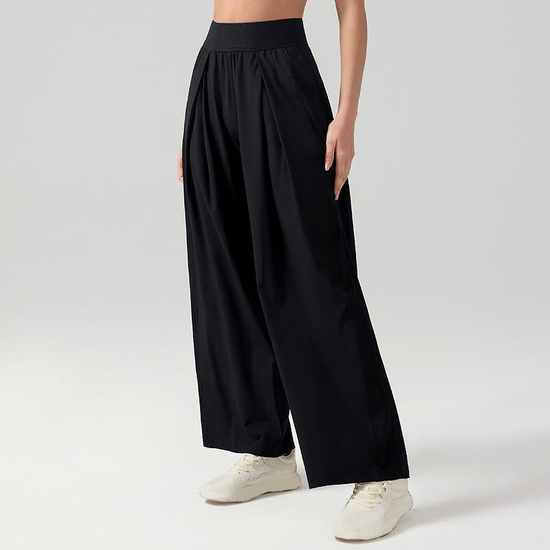 Buddha Stones Solid Color Breathable Women's Wide Leg Pants Sports Yoga Sweatpants With Pockets - Black - US12，UK/AU16，EU44 (XL) - image 3