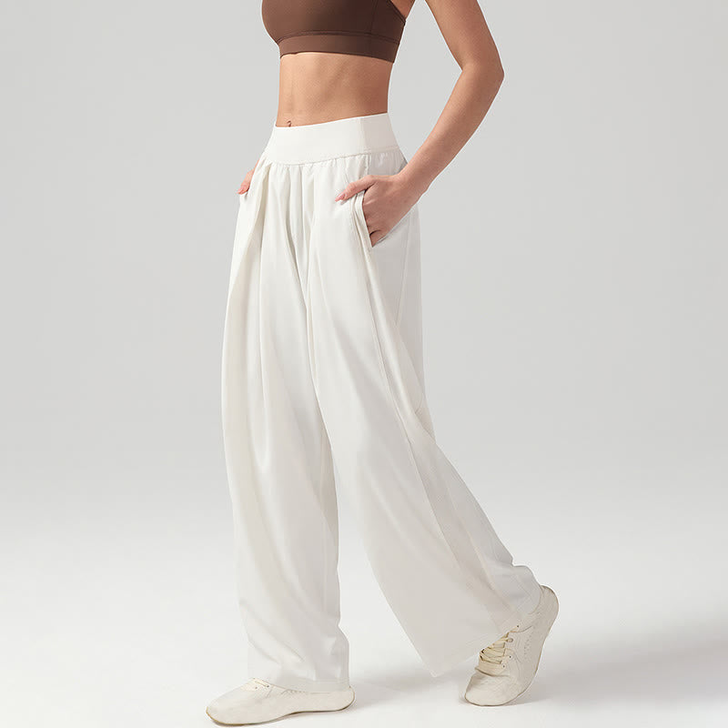 Buddha Stones Solid Color Breathable Women's Wide Leg Pants Sports Yoga Sweatpants With Pockets - image 1