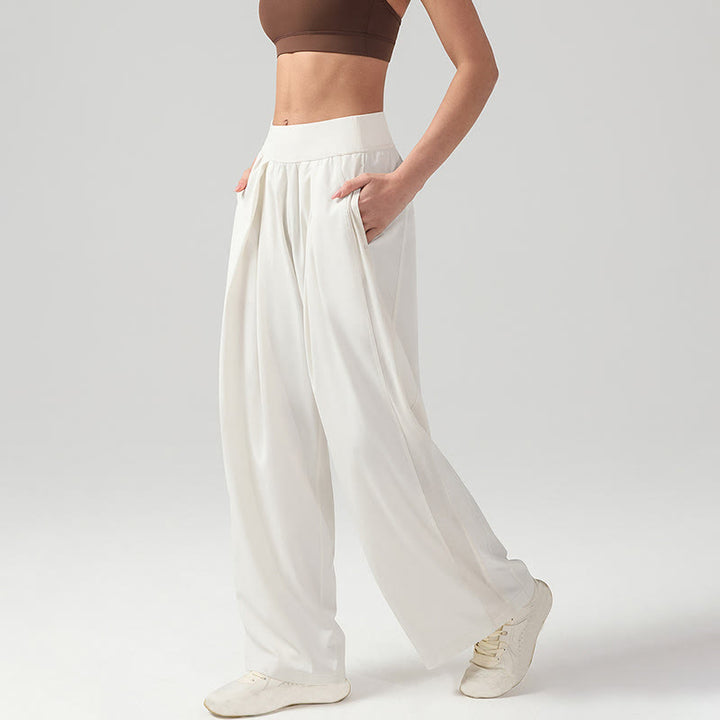 Buddha Stones Solid Color Breathable Women's Wide Leg Pants Sports Yoga Sweatpants With Pockets - image 1